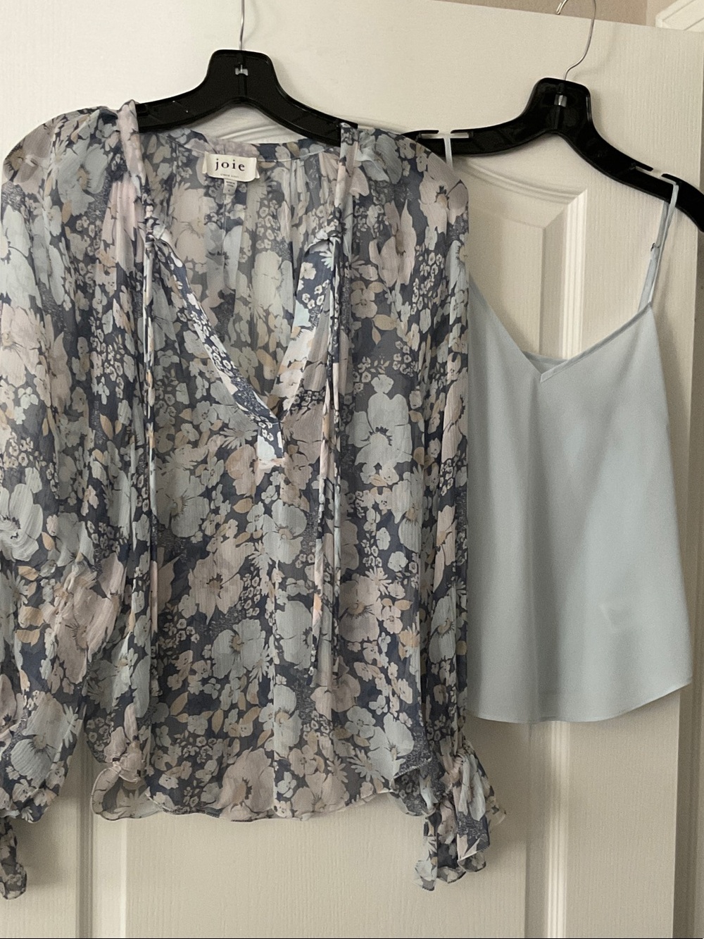 Joie Blue and Cream Floral Sheer Blouse with Light Blue Cami
